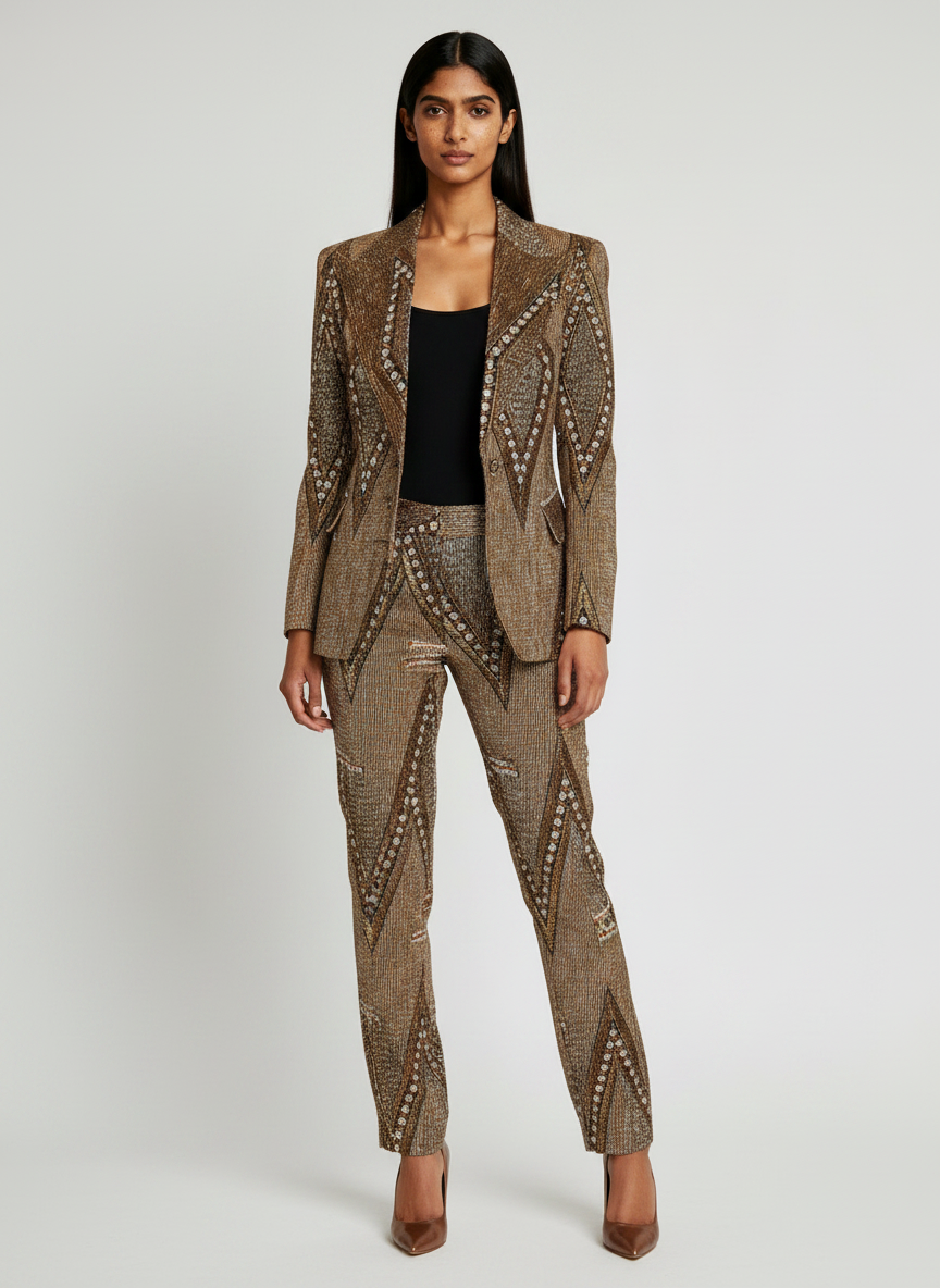 Hand-Beaded Ankara Blazer & Trouser Set